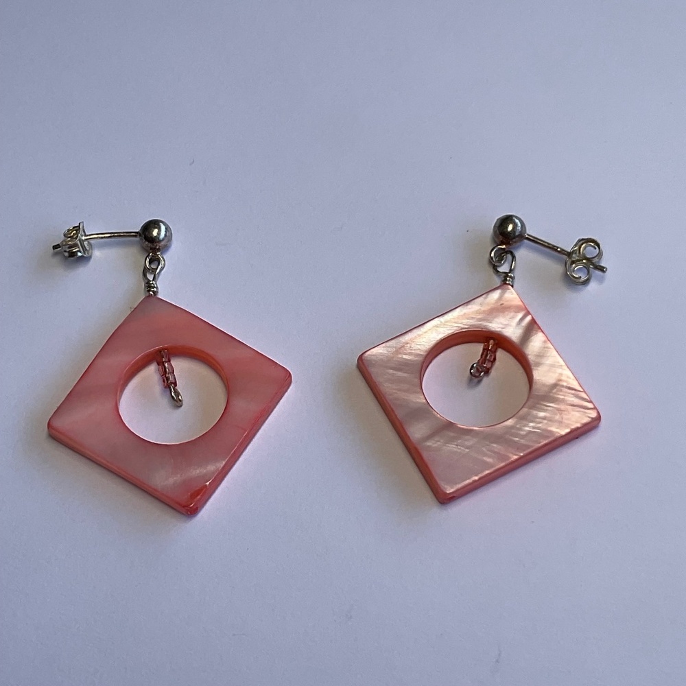 Sterling Silver Mother of Pearl Dangle Earrings. 1.25 inches long
